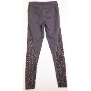 Victoria Sport Mesh Leggings Gray with Black Brown Centered Leopard Print  xs